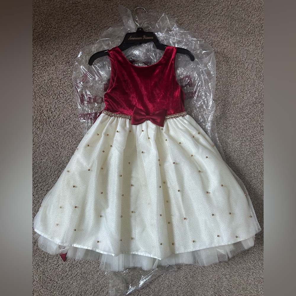 American Princess Velvet Red Dress w. Gold